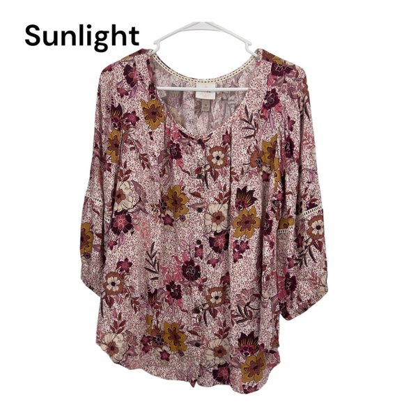 Knox Rose Women SZ M Floral Print 3/4 Sleeve Blouse Lightweight Rayon Scoop Neck - Picture 1 of 9